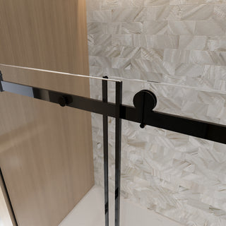 Sunvega Frameless Single Sliding Shower Door with Clear Tempered Glass and Matte Black Finish