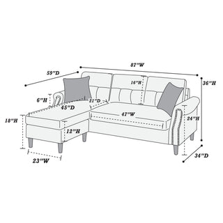 Sunvega Reversible Velvet Sectional Sofa Set with Two Accent Pillows