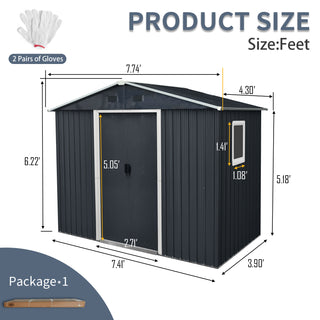 Sunvega 8ft x 4ft Outdoor Metal Storage Shed With Window and Metal Foundation