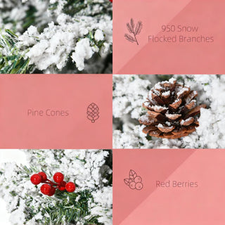 Sunvega Pencil Artificial Xmas Tree with Faux Snow Flocked Full Branch Tips Flame-retardant