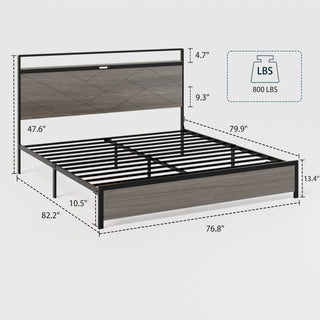 Sunvega Modern Wood and Metal Platform Bed Frame with LED Headboard USB Charging