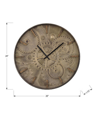 Sunvega 20 inch Round Wall Clock with Vintage Gears Print and Brown Frame