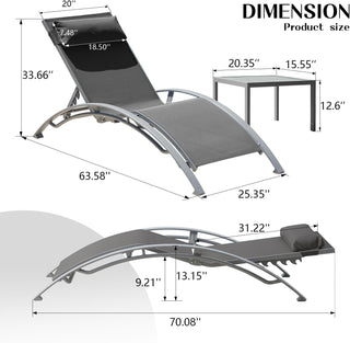 Sunvega Durable Textilene Fabric Chaise Lounge Chairs Set with Side Table