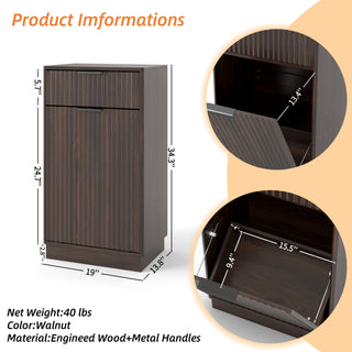 Sunvega Woodgrain Tilt-Out Trash Can Cabinet with Hideaway Drawer and Pull-Out Bin