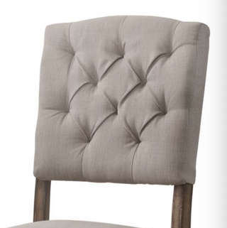 Sunvega Elegant High-Back Linen Upholstered Dining Side Chair with Weathered Oak Legs