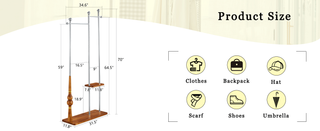 Sunvega Industrial Coat Rack with Solid Wood Shelves and Stainless Steel Frame for Coats Hats Bags Shoes