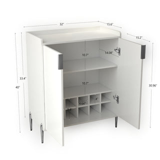 Sunvega Modern 2 Door Home Wine Bar Cabinet with Adjustable Storage Shelf and Wine Rack