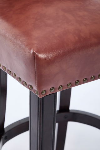 Sunvega Brown Wooden Bar Stools with Cow Top Leather Upholstered Seat and Backs