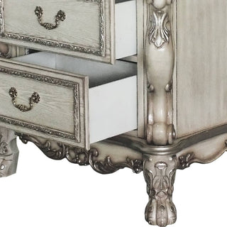 Sunvega Vintage Bone White Nightstand with Two Felt-Lined Drawers and Wooden Claw Legs