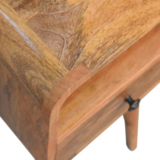 Sunvega Mini Oak-ish Curve Nightstand with 1 Drawer and Open Slot