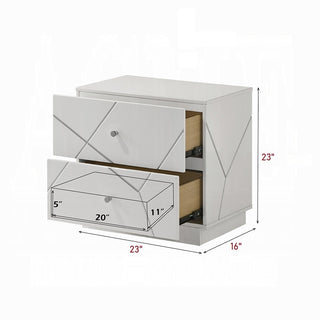 Sunvega Ultra Modern White Finish Nightstand with 2 Drawers and Embossed Lines Design