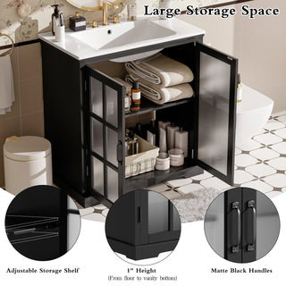 Sunvega Modern 30 Inch Bathroom Vanity with Ceramic Sink and Tempered Glass