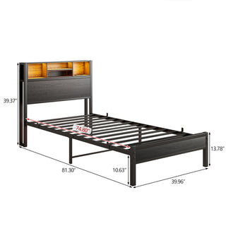 Sunvega Twin Size Bed Frame with Storage Headboard, Charging Station, and Bookcase