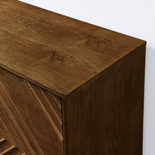 Sunvega Mid Century Modern Fluted Sideboard with Geometric Pattern and Adjustable Shelves