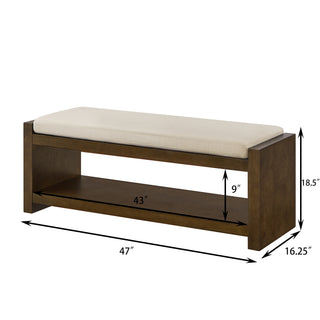 Sunvega Modern Accent Bench with Removable Cushion and Lower Storage Shelf