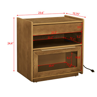 Sunvega Mid Century Modern Nightstand with Charging Station and 2 Drawers Dark Walnut