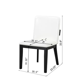 Sunvega Modern Walnut Finish Wood and White Glossy PU Leather Dining Chairs Set of 2