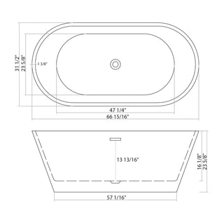 Sunvega 59 Inch Acrylic Freestanding Soaking Tub with Gold Overflow Drain