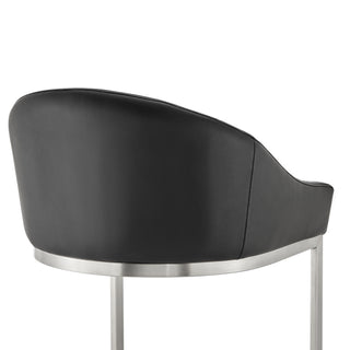 Sunvega Brushed Stainless Steel Bar Stool with Black Faux Leather Upholstery