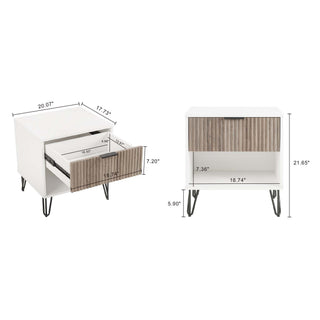 Sunvega Modern Glam Nightstand with Gold Metal Legs and Textured Drawer
