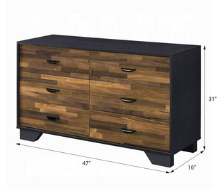 Sunvega Walnut and Black 6-Drawer Dresser with Spacious Storage and Contemporary Design