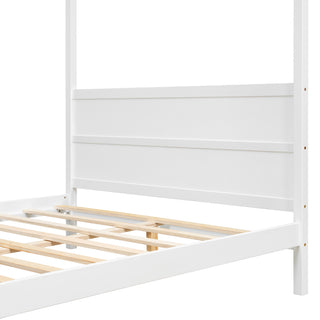 Sunvega Modern White Queen Size Canopy Platform Bed with Headboard and Footboard