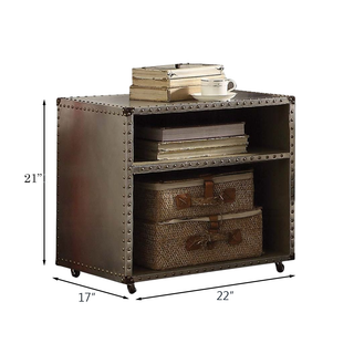 Sunvega Vintage Style Aluminum 2-Shelf Nightstand with Nailhead Trim and Casters