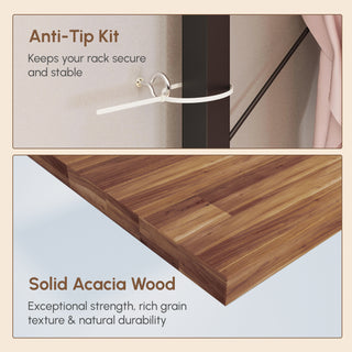 Sunvega Acacia Wood Garment Rack with Shelves 2 Wicker Drawers and 4 Hooks