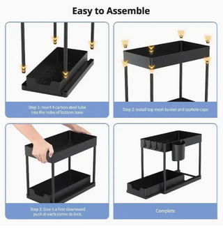 Sunvega Two-Tier Extendable Sink Shelf for Maximizing Cabinet Storage Space