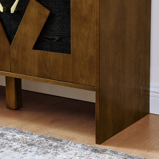 Sunvega Mid Century Modern Sideboard Buffet Cabinet with Geometric Pattern and Adjustable Shelves