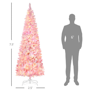 Sunvega Pencil Artificial Xmas Tree with Faux Snow Flocked Full Branch Tips Flame-retardant