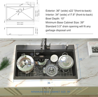 Sunvega 32 Inch Gunmetal Black Workstation Sink with Accessories and Jewelry-Grade PVD Coating