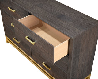 Sunvega Contemporary Gray Finish Dresser with Six Storage Drawers and Gold Accents