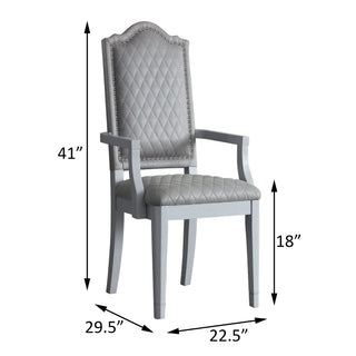 Sunvega Two Tone Grey and Pearl Grey Upholstered Back Arm Chairs with Diamond Grid Pattern and Nailhead Trim, Set of 2