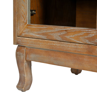 Sunvega Retro 4-Door Sideboard with Rattan and Glass Doors for Large Storage Space