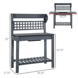 Sunvega Outdoor Potting Bench with Sliding Tabletop Dry Sink and Storage Shelf