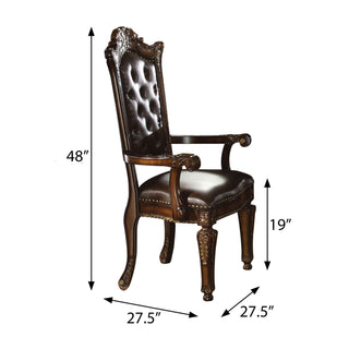 Sunvega Faux Leather Arm Chairs with Tufted Back and Floral Molding Set of 2
