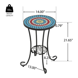 Sunvega Brown and Black Ceramic Side Table with Slatted Shelf for Patio