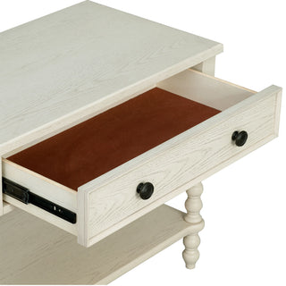 Sunvega Antique Cream Nightstand with Spindle Legs and Spacious Drawer Storage