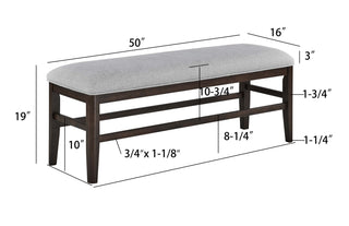 Sunvega Contemporary Dark Oak Finish Bench with Gray Upholstery Fabric Seat