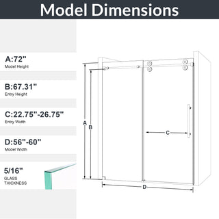 Sunvega Frameless Single Sliding Shower Door with 8mm Tempered Glass and Chrome Finish
