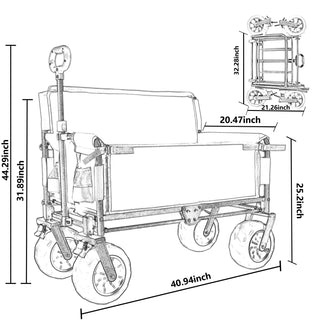 Sunvega 3-in-1 Heavy-Duty Folding Wagon Cart with Bench Seat and Storage