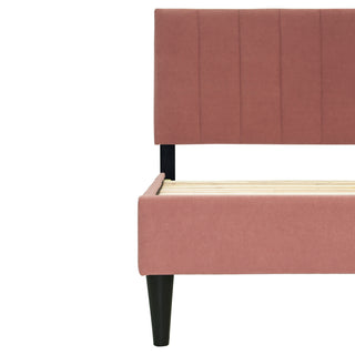 Sunvega Stylish Channel-Tufted Headboard Twin Bed with Brushed Linen Fabric