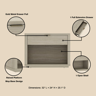 Sunvega Modern Brown Nightstand with Open Shelf and Drawer for Bedroom