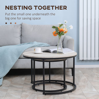 Sunvega Industrial Style Round Nesting Coffee Table Set with Metal Frame for Living Room