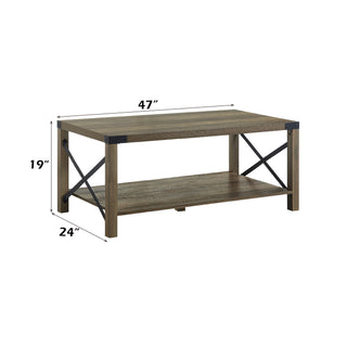 Sunvega Rustic Oak Finish X Shape Slat KD Rectangular Coffee Table