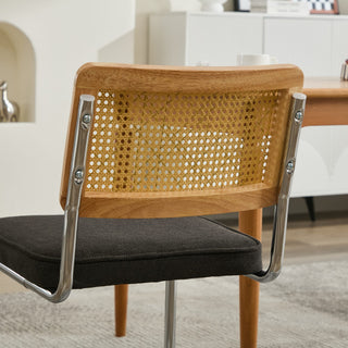Sunvega Mid Century Modern Dining Chairs Set of 2 with Velvet Upholstery and Natural Rattan Back