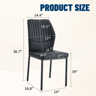 Sunvega High Resilience PU Dining Chair Set of 4 with Silver Metal Legs and Vertical Stripe Back