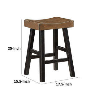 Sunvega Set of Two Brown Saddle Seat Stools with Black Rubberwood Frame