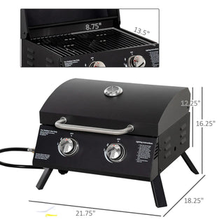 Sunvega 2 Burner Portable Gas BBQ Grill with Lid Thermometer and Foldable Legs